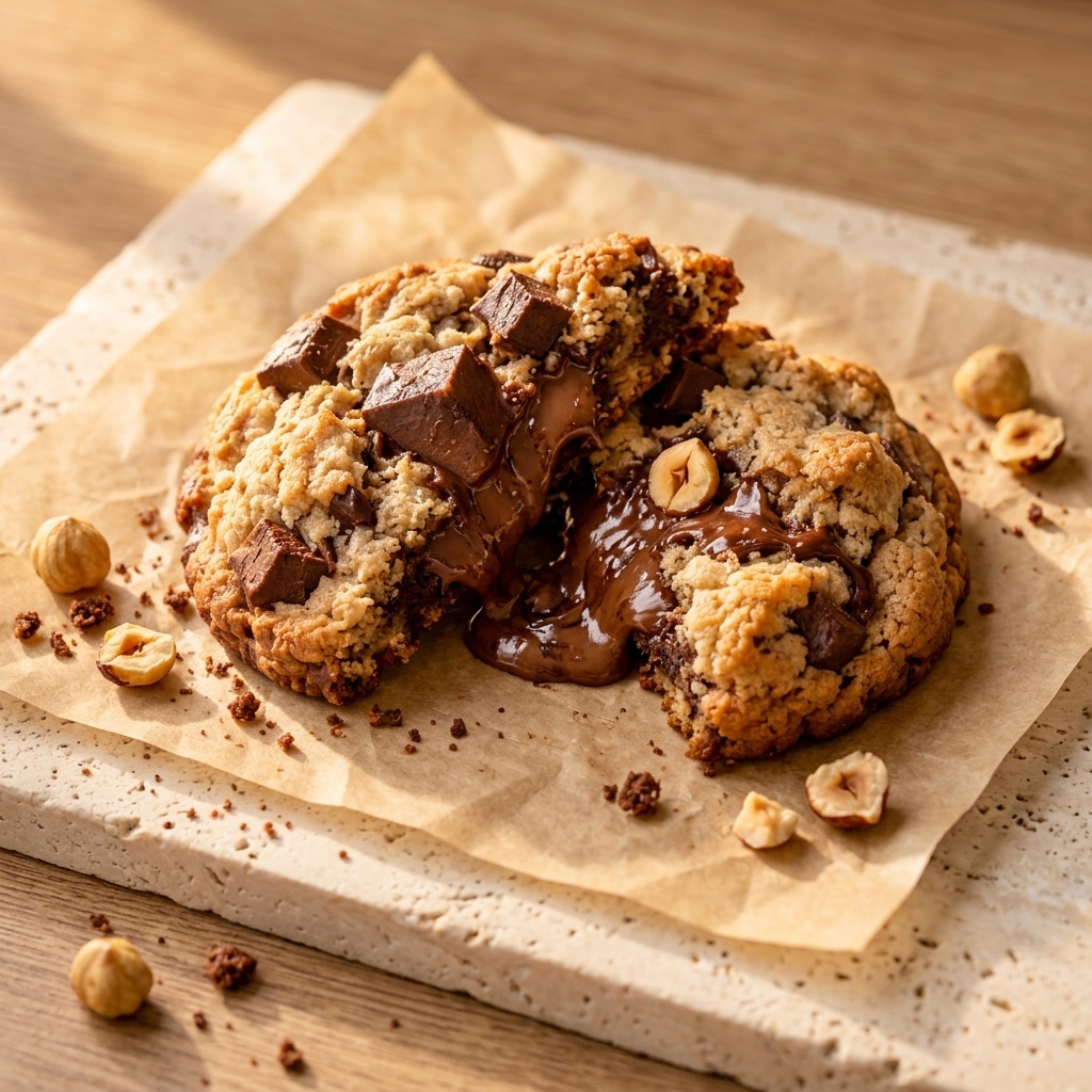Le Cookie XXL Triple Chocolat & Noisettes Grillées